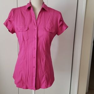 Hot Pink Short Sleeve Button Down Shirt
